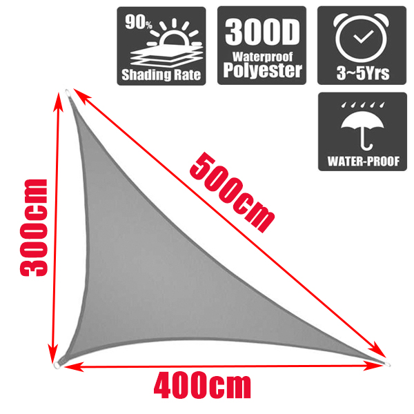 Grå 300d markiser til udendørs vandtæt oxfordstofskærm sejl højre trekant solskærm 3 x 3 x 4.3 4 x 4 x 5.7 5 x 5 x 7.1 3 x 4 x 5: 300 x 400 x 500cm