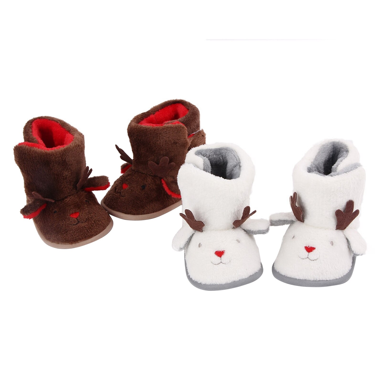 Baby Booties Karikatur Weihnachten Schnee Stiefel Weiche Sohle Plüsch Vlies Hausschuhe Kleinkind Erste Wanderer mit Nicht-Unterhose Unterseite