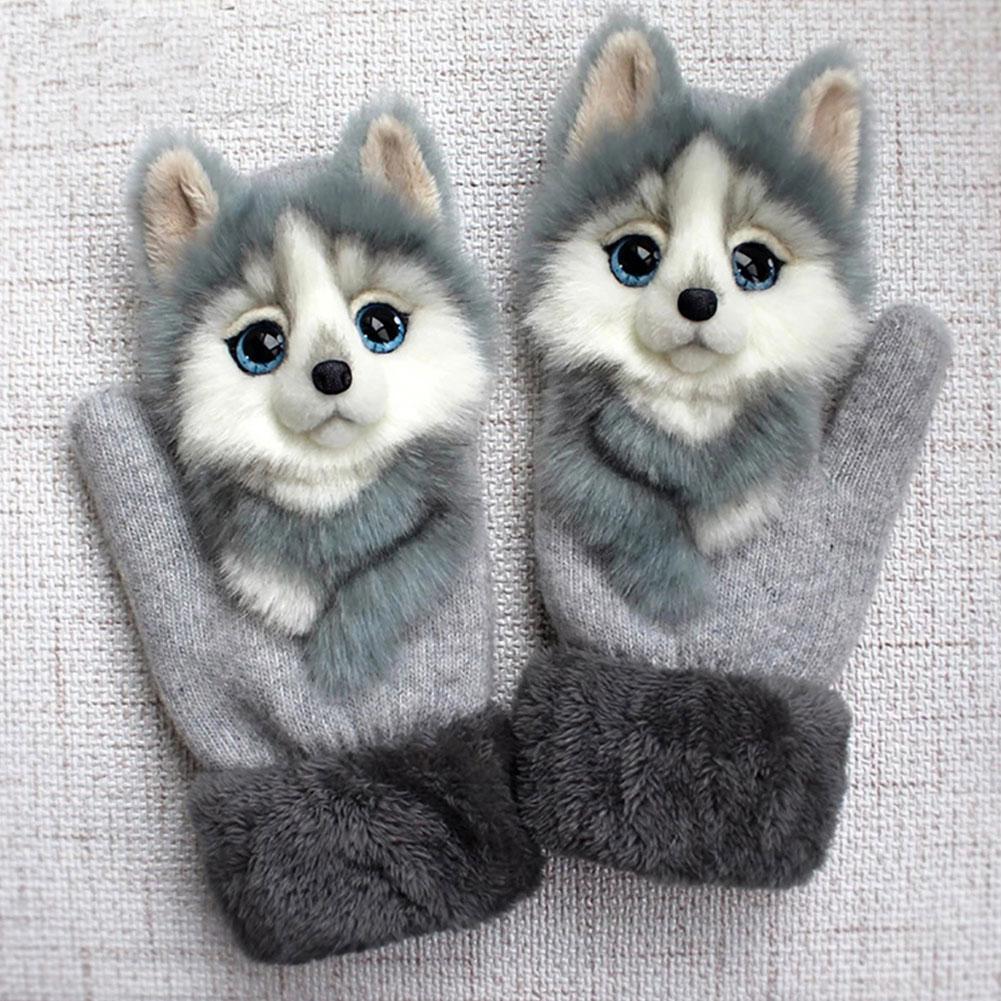 Animal Cat Dog Panda Racoon Kid Winter Warm Soft Princess Girl Mittens Full Long Gloves Fingers Cute L3E8