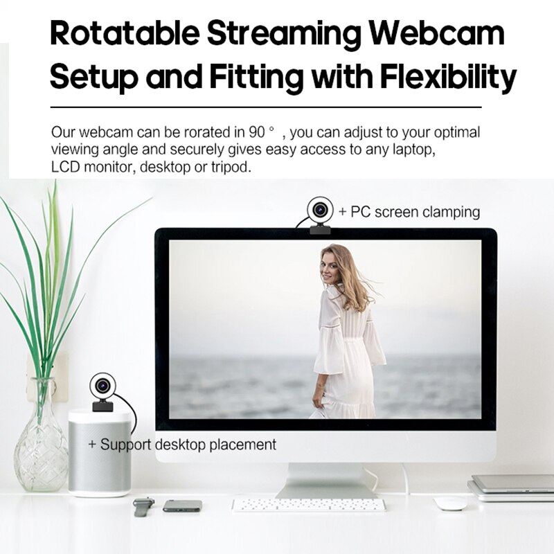 1080P HD Webcam with Ring Fill Light for Laptop PC Computer Live Broadcast Camera Video Web Camera Microphone Web Cam