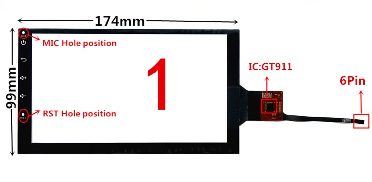 Pantalla táctil capacitiva GT911 de 7 pulgadas, 174mm x 99mm, para DVD de coche, navegación GPS, Panel de cristal