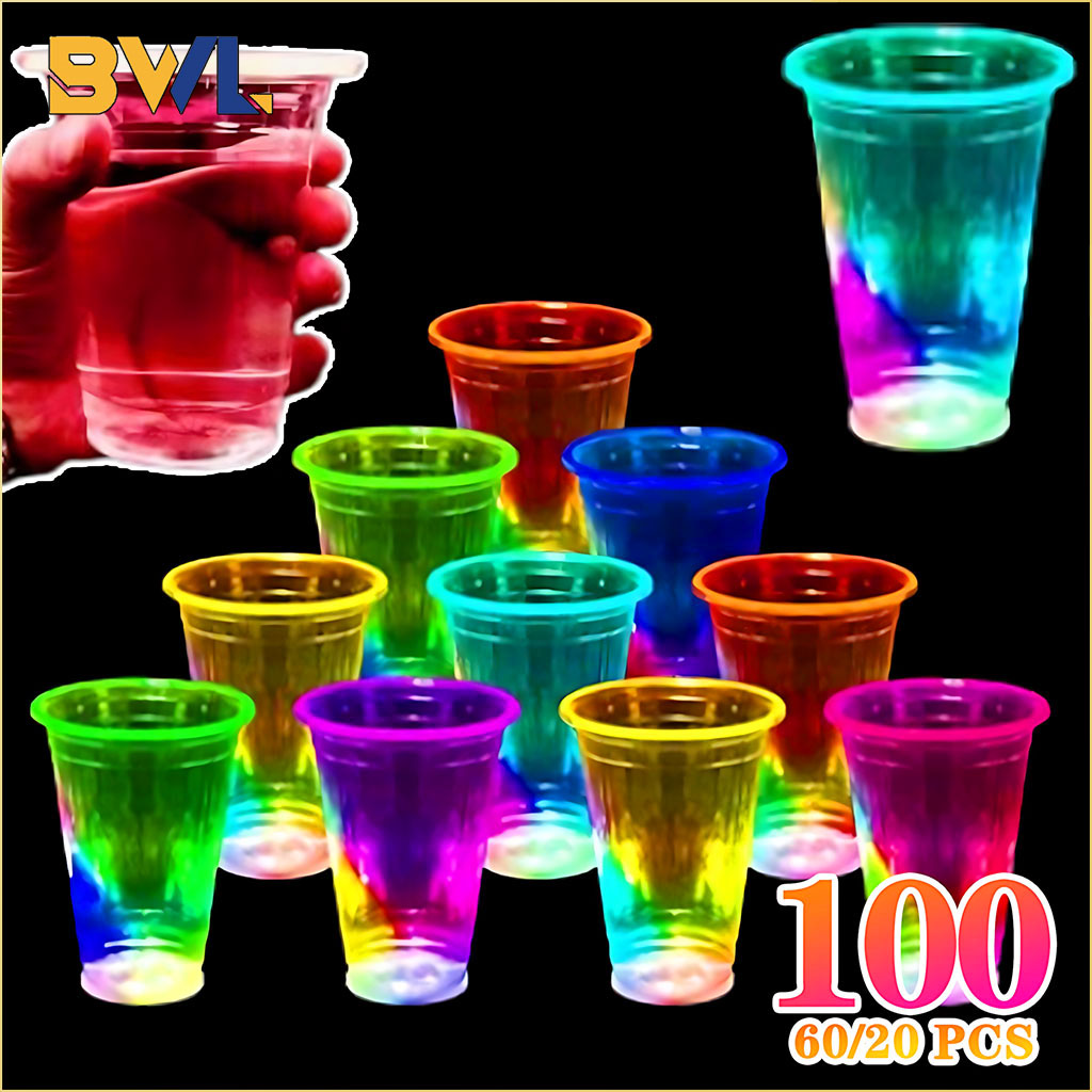 20-100 stuks led-glowbekers voor kamperen en feestjes, kristallen lichtgevende barbenodigdheden met 7 kleurveranderende standen, neonkleurige feestbekers, feestartikelen