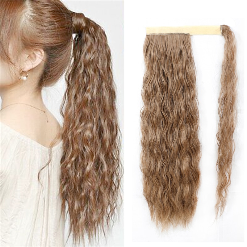 Lanyi extensión de cola de caballo sintética para mujeres envuelve alrededor de Magic Past Yaki Cola de Caballo de maíz onda Clip en la Ondulado Natural del pelo