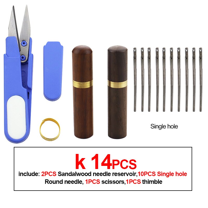 DIY leather sewing needle knitting flower needle household stainless steel hand sewing needle embroidery tool leather sewing set: K 14PCS