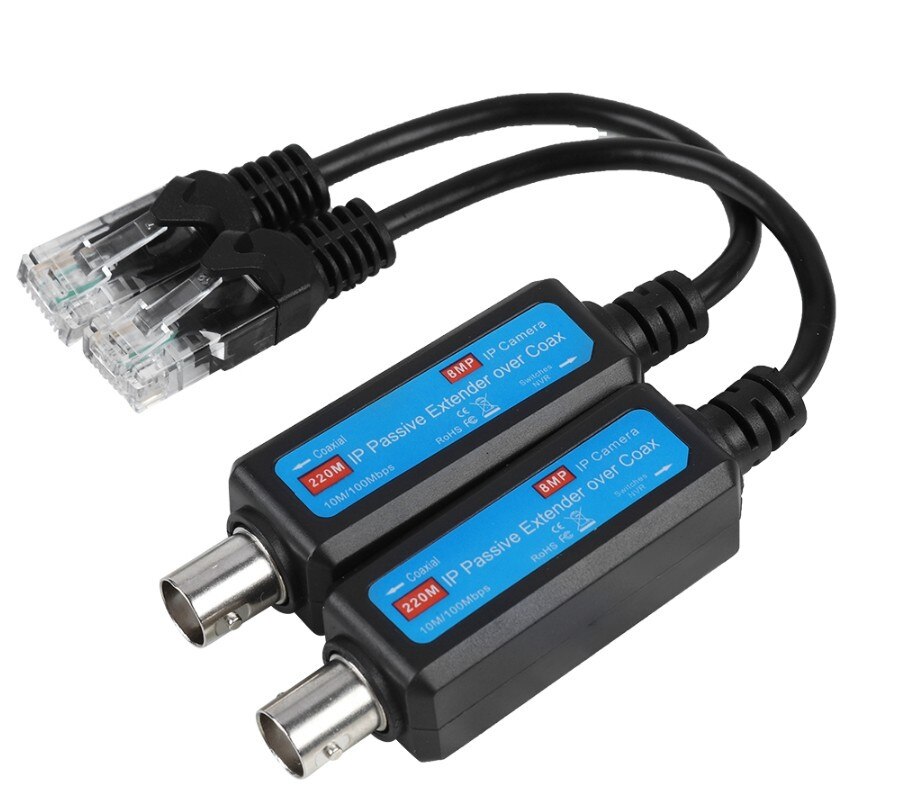 1-CH Passive IP Extender over Coax Transmit IP Camera signal over Existing Coaxial Cable at 100Mbps