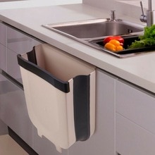 Cubo de basura plegable 8L Puerta de armario de cocina cubo basura colgar montado en la pared cubo de basura para baño Cubo de almacenamiento de residuos