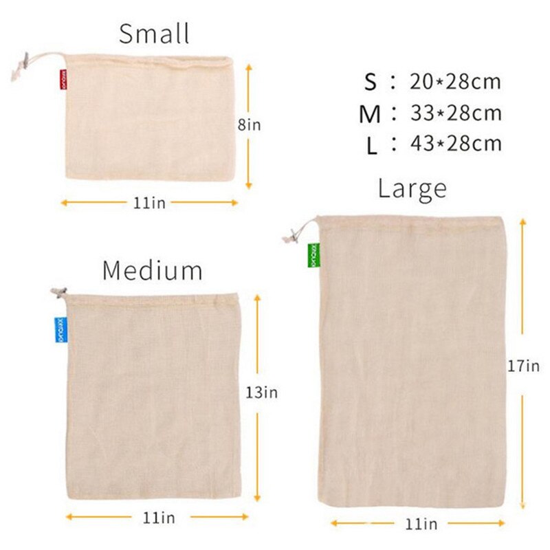 Reutilizável frutas vegetais sacos eco algodão amigável malha sacos ecologico produzir sacos de armazenamento organizador cozinha casa