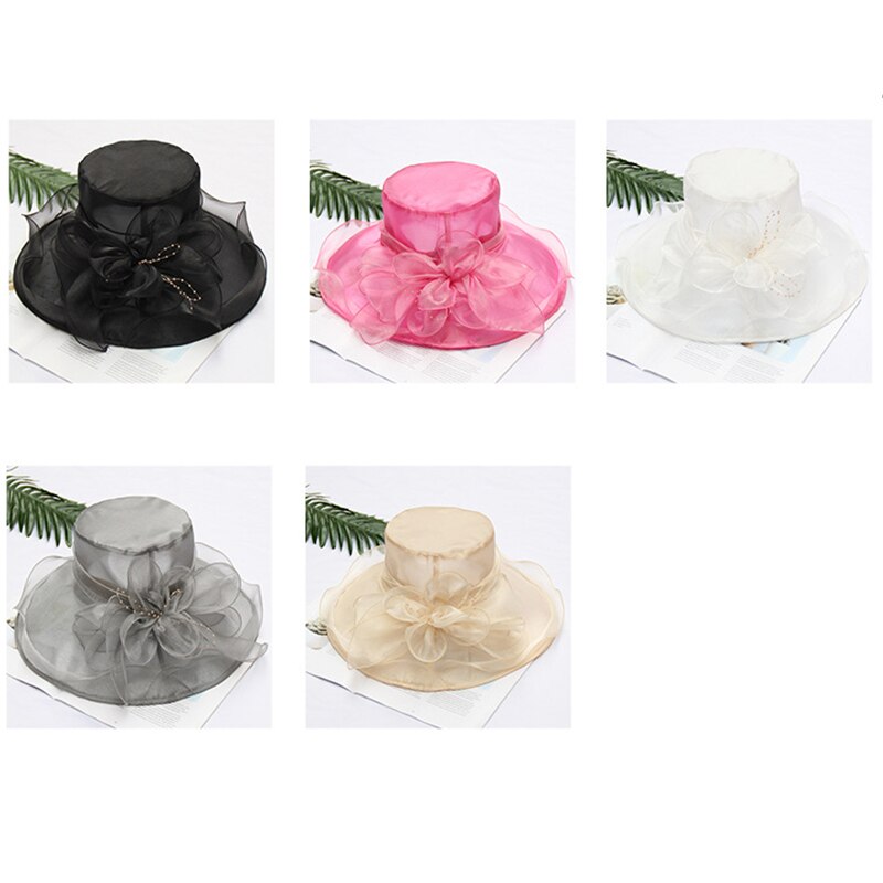 FS -sombreros de Iglesia transpirables para mujer, sombrero de ala ancha de Organza, gris, púrpura, para de té, con flor de malla