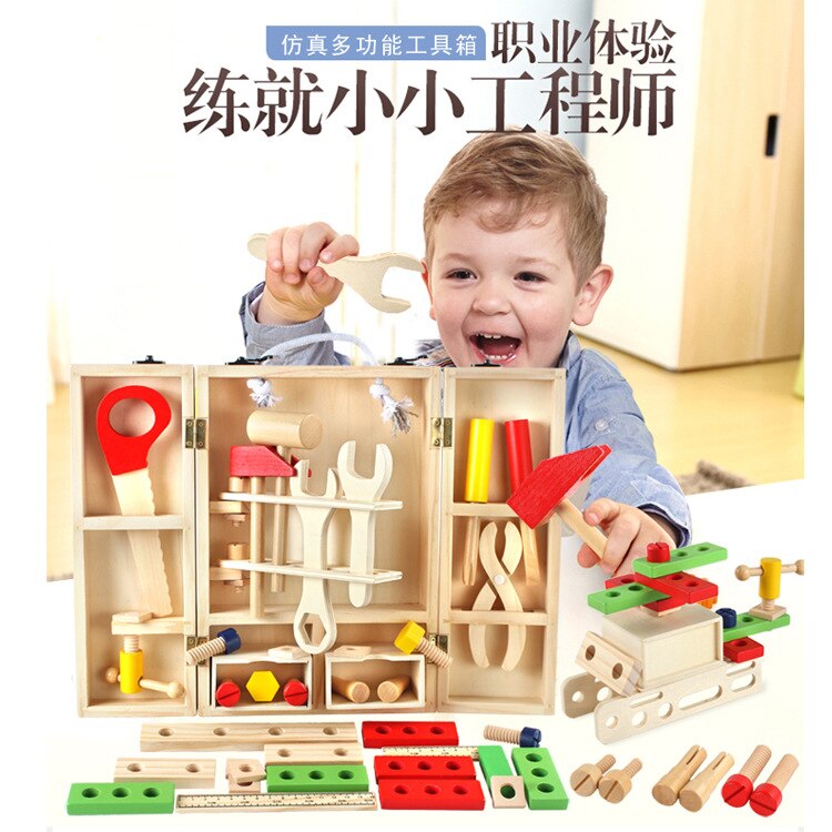 Boîte à outils en bois pour enfants | Ensemble de jouets, maison de jeu réparation garçon réparation bois, Intelligence bricolage éducatif