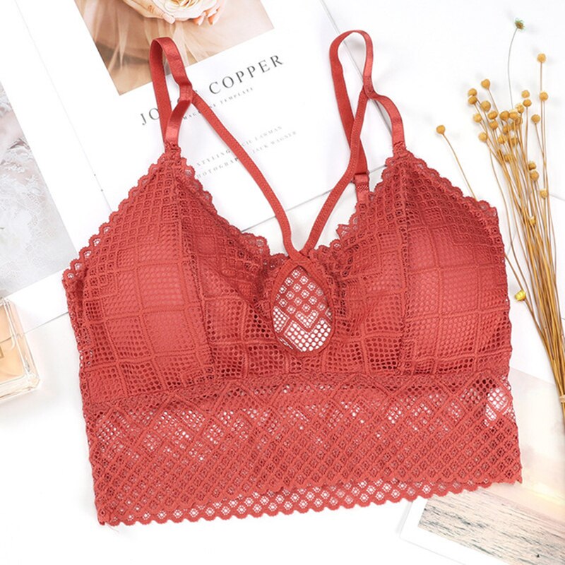 Sujetador deportivo para mujer, Tops cortos a prueba de golpes, ropa interior de encaje para mujer, chaleco de intensidad alta, acolchado para gimnasio, Yoga, sujetador de Fitness: YGH118RD