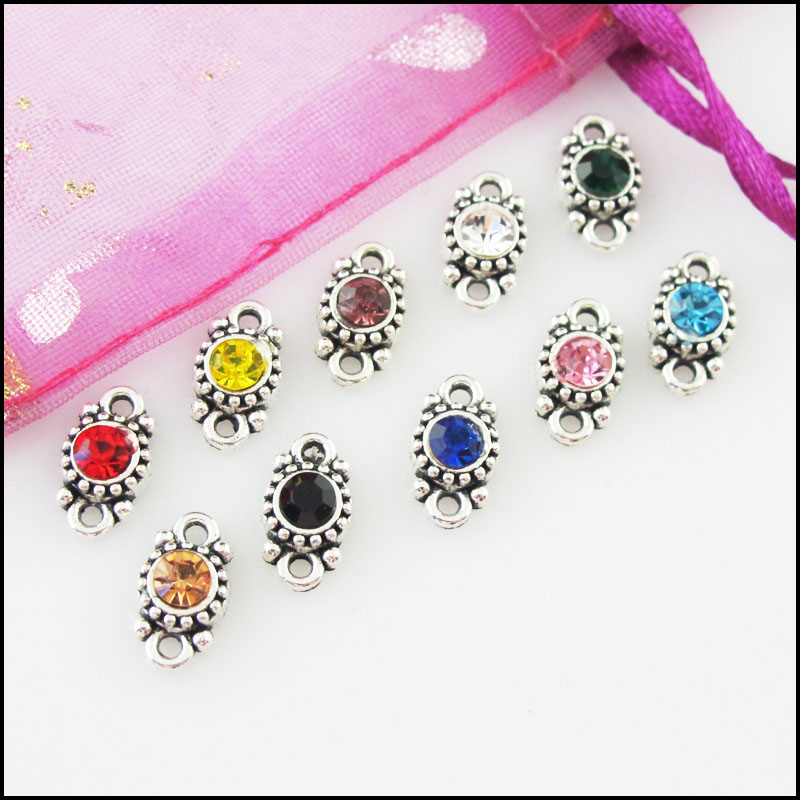 30 pièces cristal mélangé tibétain argent plaqué rond fleur charmes connecteurs 6.5x11.5mm
