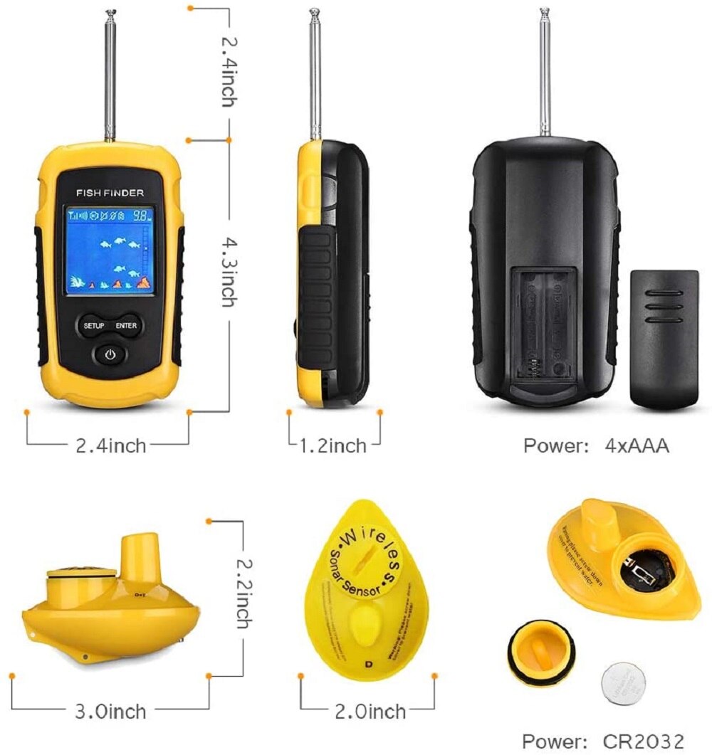 LUCKY FFCW1108-1 Sonar Fish Finder Wireless 120m Wireless Fishing Finder Alarm 40M/130FT Deeper Fishfinder for Shore Fishing