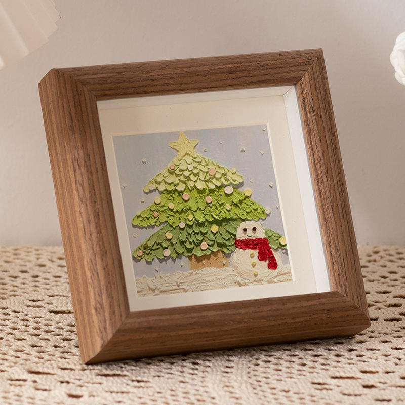 Bâton de peinture à l'huile cadre photo table pendule mini cadre photo carré creux cadre en bois bricolage cadre photo: 6 pouces / Marron