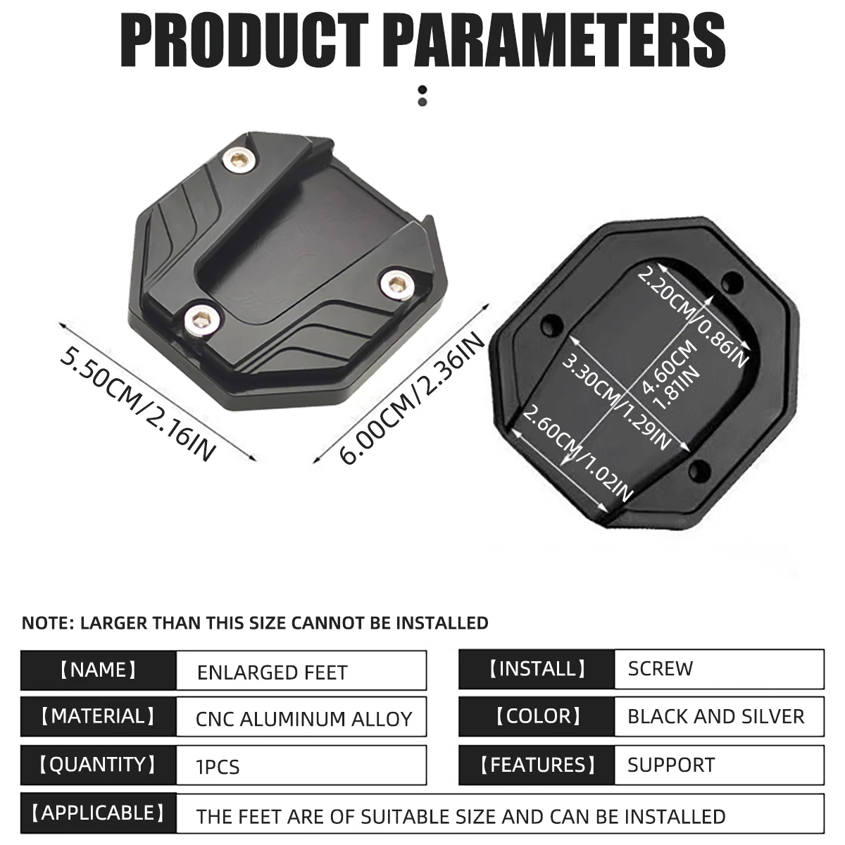 1 stks CNC Aluminium Motorfiets Kickstand Extender Voet Zijstandaard Extension Pad Anti-slip Ondersteuning Plaat Vergrote Basis