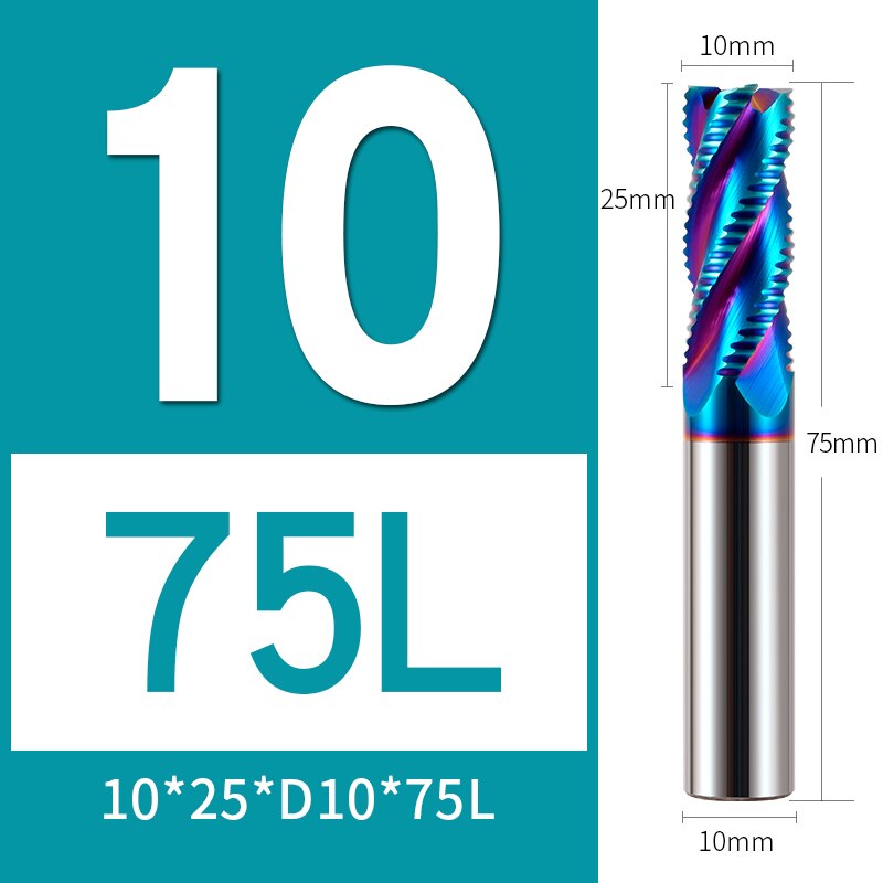 HRC65 Rough Skin Tungsten Steel Milling Cutter 3MM To 20MM CNC Milling Cutter Special Milling Cutter For Steel Roughing: 10X25XD10X75L