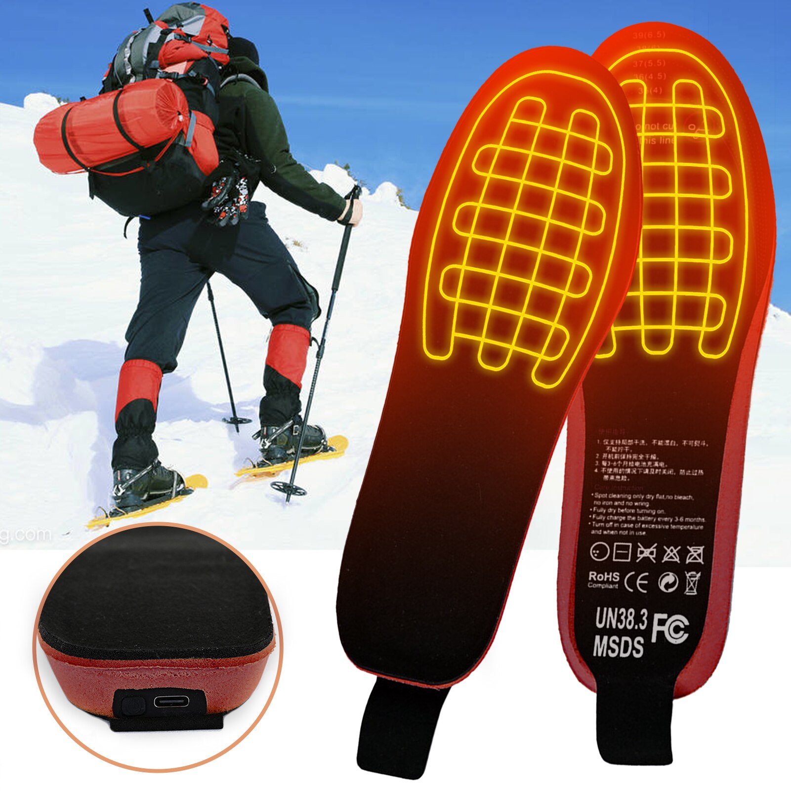 Palmilhas aquecidas elétricas da sapata do aquecimento recarregável de usb palmilhas cortável do inverno do controle remoto inteligente palmilha quente para esportes ao ar livre