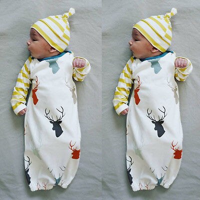 2 stks/set! Katoen Pasgeboren Baby Baby Meisje Jongen Nachtkleding & Robes Kleding Met Hoed Outfits Set