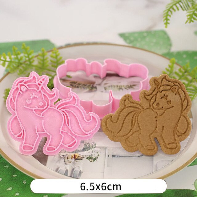 Einhorn bilden Cookie Schneider Kunststoff 3D Karikatur Pressable Keks bilden Cookie Stempel Küche Backen Gebäck Backformen Werkzeug: Stil 2