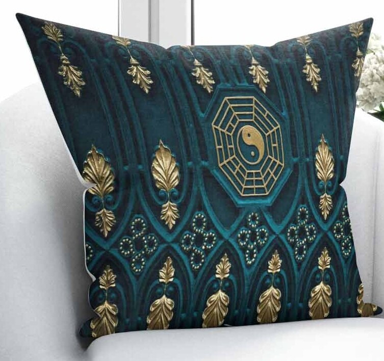 Else Green Golden Leaf Ethnic Geometric Peace Turkish 3d Print Living Room Bedroom Window Panel Curtain Combine Pillow Case