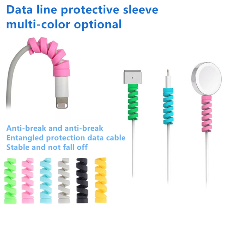 6 stks/set Spiraal Siliconen USB Data Kabel Protector Draad Cover Gegevens Charger Lijn Beschermhoes Dier Kabel Protector ochraniacz na kabel cable bites usb cable protector kabel beschermer