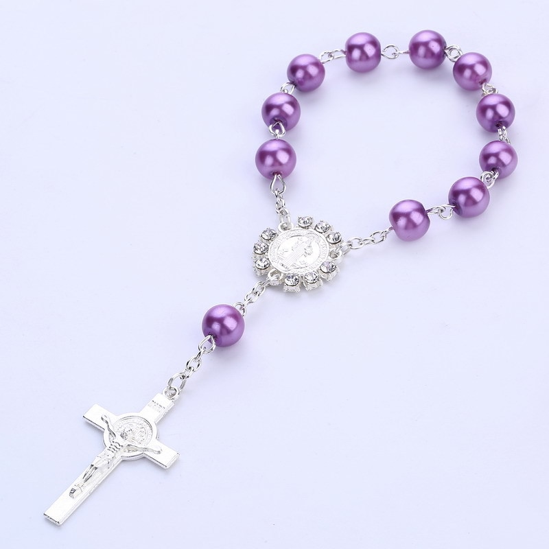 Kruis hanger rozenkrans armband Katholieke bruiloft rozenkrans katholieke cross: purple