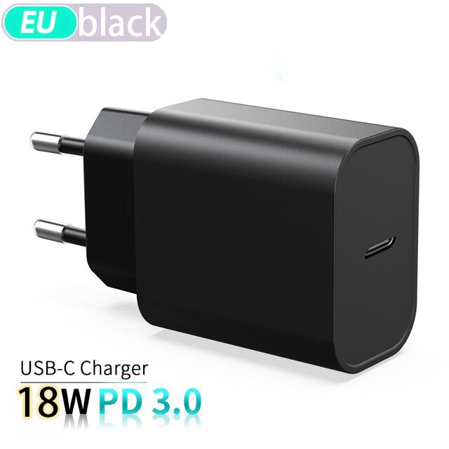 Fast Charger Type C For iPhone 11Pro 12 Pro 12Pro Max Samsung S 21 Ultra S20 Xiaomi 11 Redmi K40 Apple Huawei 18W 20W USB-C 3.0: EU 18W Plug Black