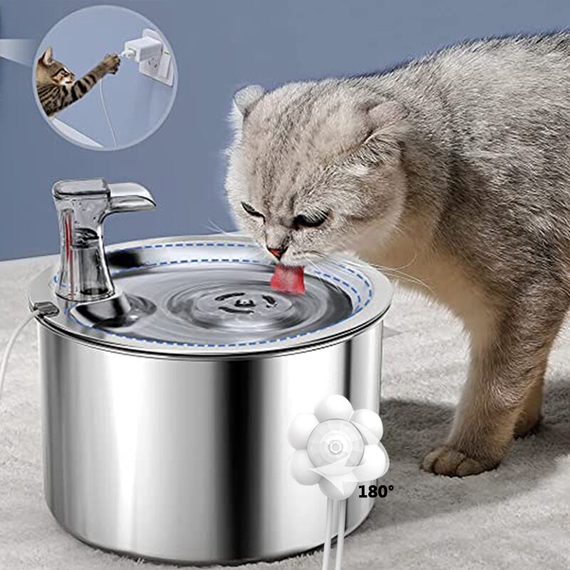 Cat Fountain Automatic Pet Feeder Water Fountain Cat Indoor Water Fountains Stainless Steel Water Dispenser Smart Motion Sensor