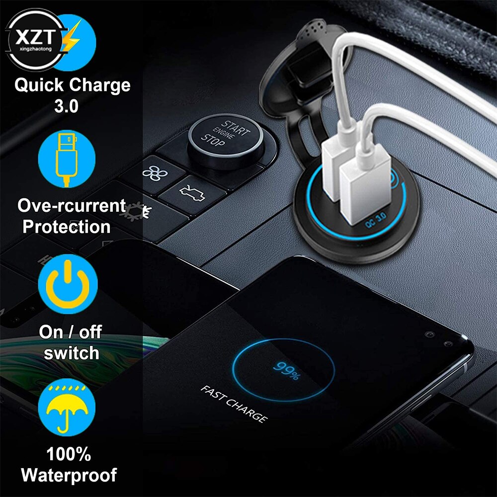 12v/24v 36w qc 3.0 2 usb lader stikkontakt berøringsbryter vanntett universal bil truck lade sokkel for telefon nettbrett kamera gps