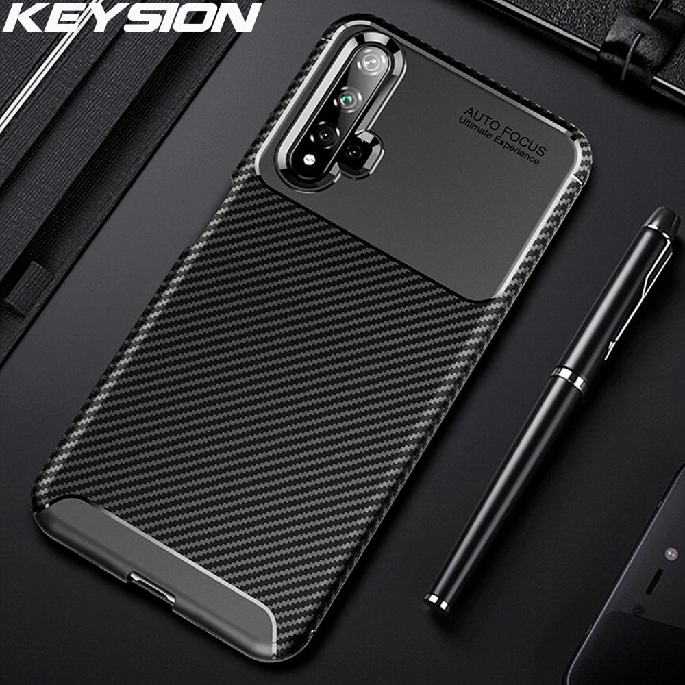 Keysion shokproof caso para huawei nova 5 t fosco fibra de carbono silicone amortecedor flex telefone capa para huawei honra 20 20 s 20 pro