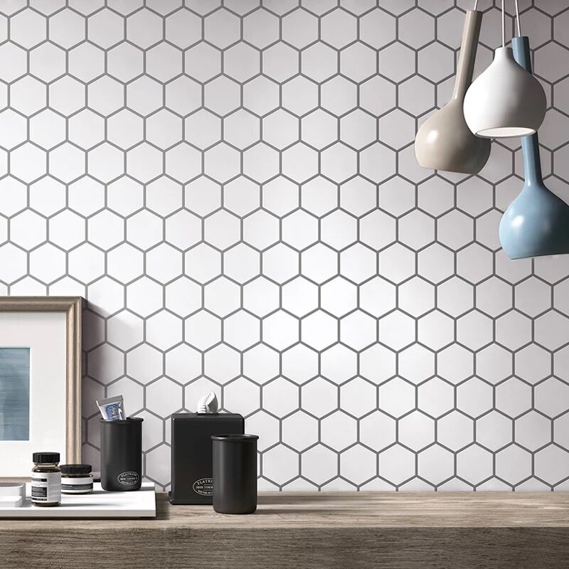 Hexagon White Vinyl Sticker Self Adhesive Wallpaper 3D Coating &amp; Sticker Backsplash Kitchen Bathroom Wall Square Tiles-1 Sheet