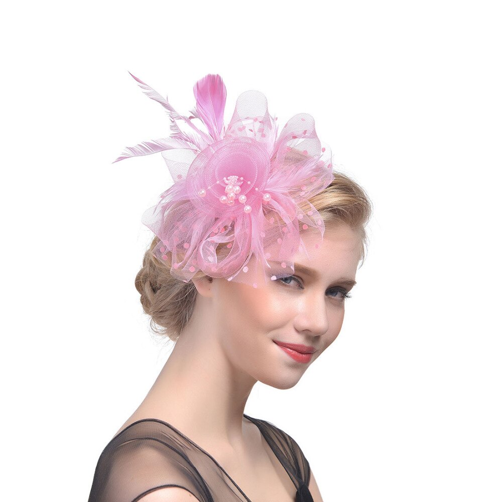 Vintage brude hatte fjer hovedbeklædning blomst fascinator stor gatsby brude hovedbeklædning til bryllupsfest elfenben hvid rød pink prom