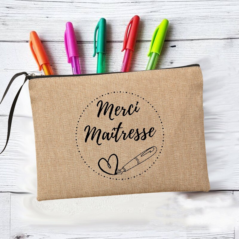 Merci Super Maîtresse machen-hoch Taschen Lehrer der Lagerung Beutel Reise Toiletten Organizer Reißverschluss Kosmetik Taschen für Maîtresse: Q06834-A012BR-S