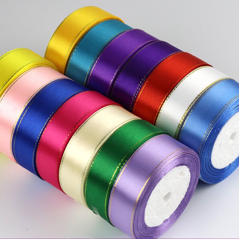 25 Yards/Roll 25mm Gold Edge Satin Ribbons Christm... – Grandado