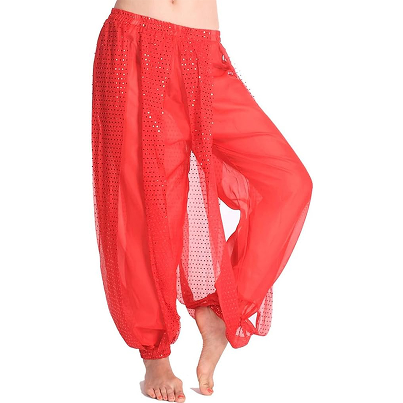 Pantalones Harem de gasa para danza del vientre, farol árabe de Halloween, pantalones de lentejuelas brillantes, pantalones elegantes, pantalones bombachos para mujeres bailarinas: Azul
