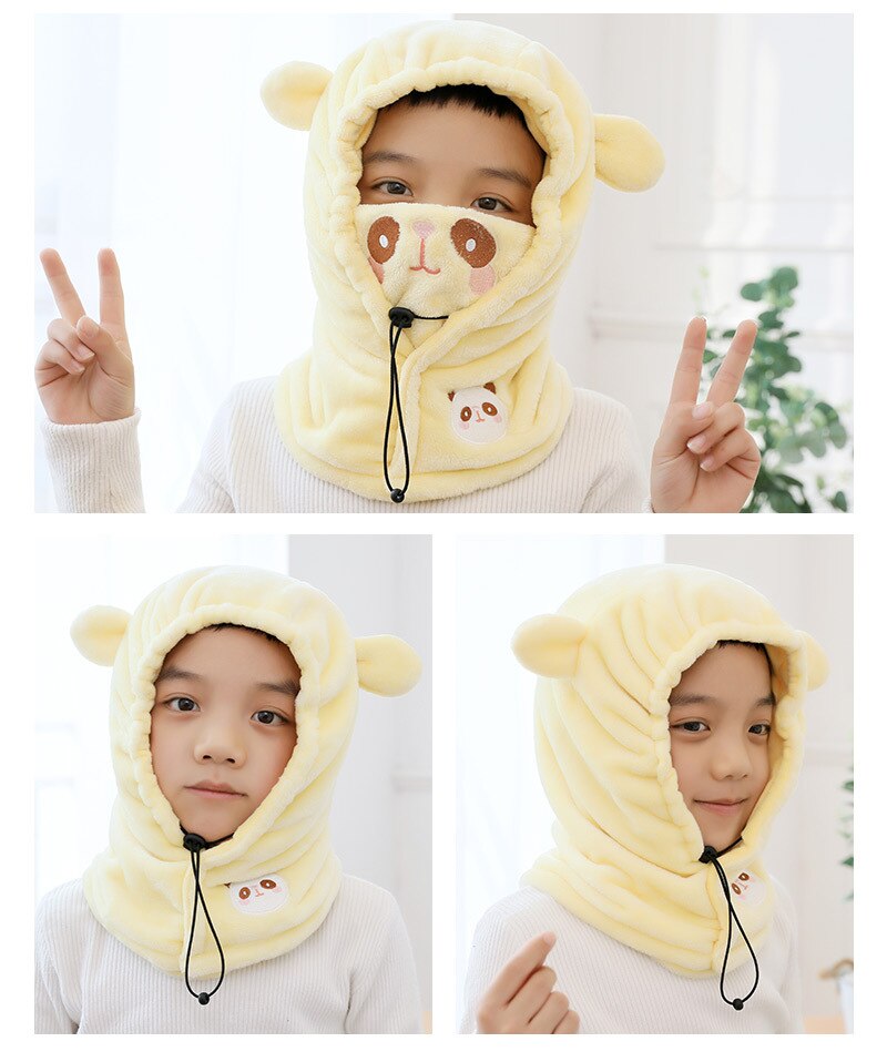 Children Warm Hat Kid Baby Girls Boys Hooded Scarf Caps Hat Winter Cartoon Knit Ear Protection Thicken Cap Children's