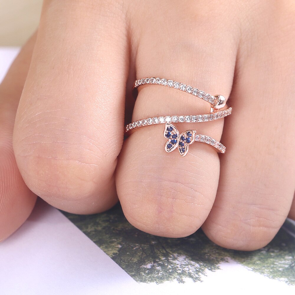 Wedding Hollow Out Vlinder Cz Ring Voor Vrouwen Officieel Voorstel Bloem Blad Ring Wedding Bands Met Uniek