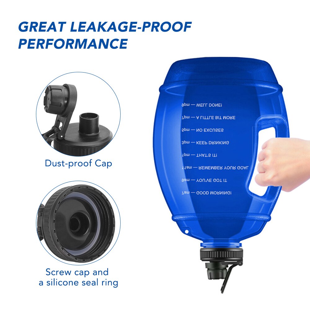 1 Gallon Sports Water Bottle with Time Marker Drinking Kettle Fitness Sport Bottle Water Jug Camping Office School Gym Workout