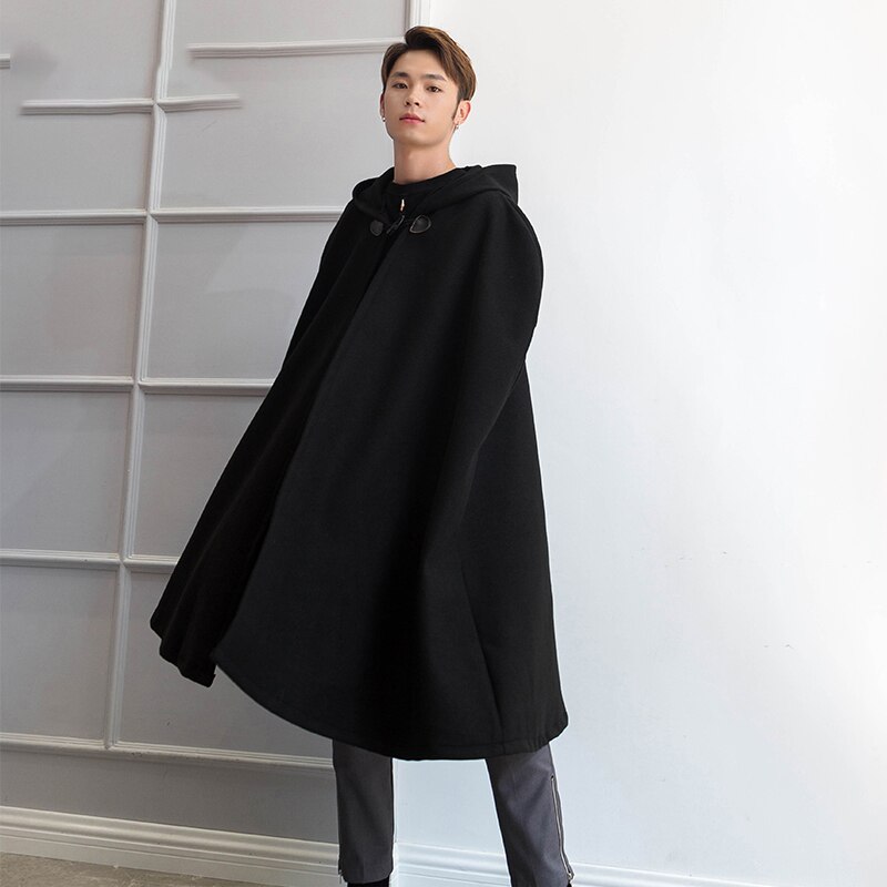 Capa con capucha para hombre, abrigo largo sobre la rodilla de Japón y Corea del Sur, retro sin mangas, otoño e invierno, mago