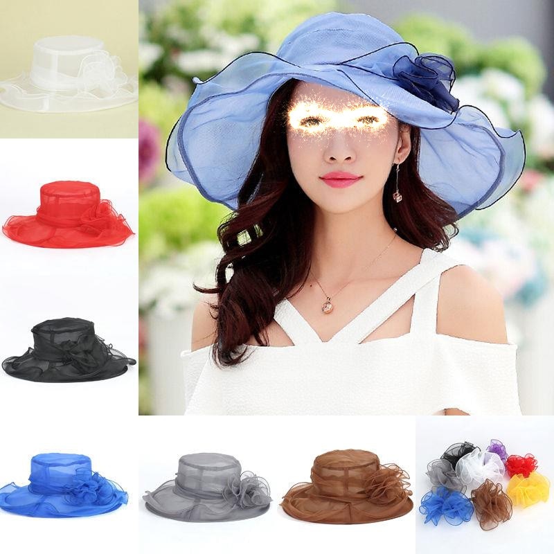 Zomer Grote Brede Rand Strooien Hoed Dames Hoed Brede Rand Bruiloft Kerk Racing 8 kleur