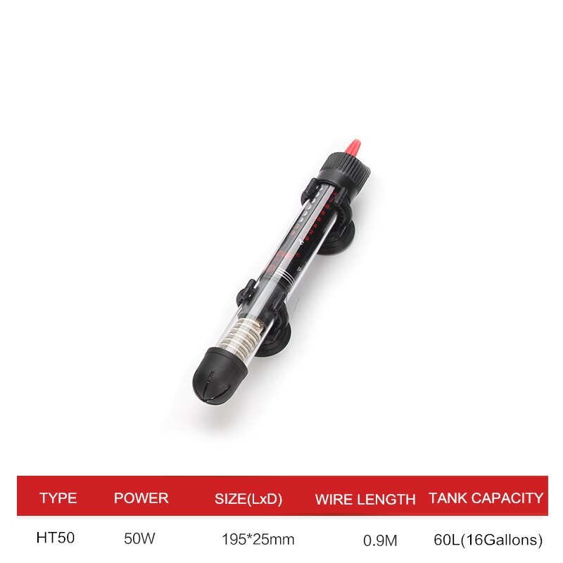 110V-220V Yuge Verstelbare Temperatuur Thermostaat Heater Rod 25W/ 50W/ 100W/ 200W/ 300W Dompelpompen Aquarium Fish Tank Water Warmte: 50W / US plug 110V