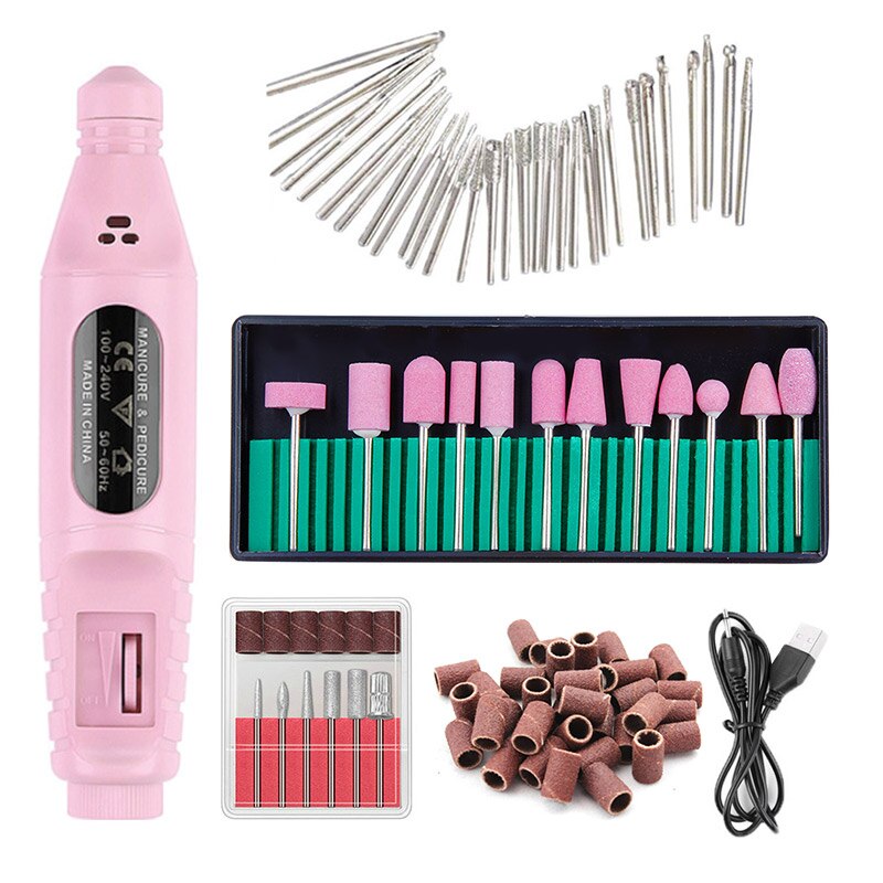 1 set elektrische nagelboormachine, pedicure nagelboorbits, keramische freesjes voor manicure-apparatuur, nagelkunstgereedschap: Roze set 3