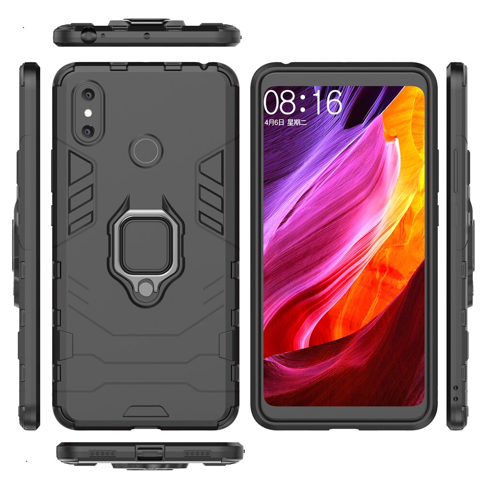Dla Xiaomi Mi Max 3 Case pierścień odporny na wstrząsy stojak zderzak silikonowy + PC telefon tylna pokrywa dla Xiomi Mi MAX 3 MAX3 MIMax3 Funda Coque: For Xiaomi Mi MAX 2 / Black