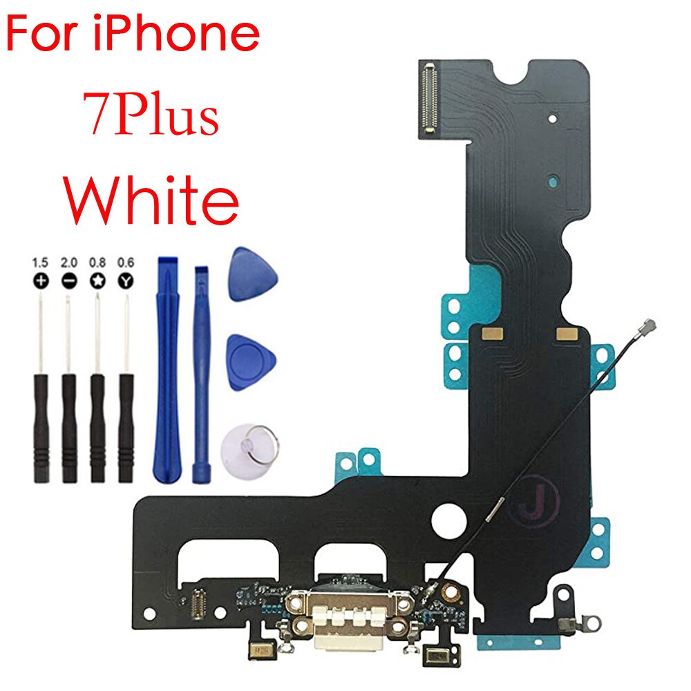 Charging Port USB Dock Connector Flex Cable Assembly Replacement With Screwdriver Repair Tool Kit For iPhone 7 7Plus 8G 8 Plus: 7Plus White
