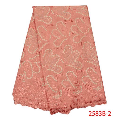 African Swiss Voile Lace in Switzerland Swiss Voile Cotton Lace Fabric Embroidery Laces with Stones KS2583B-1: Picture 2