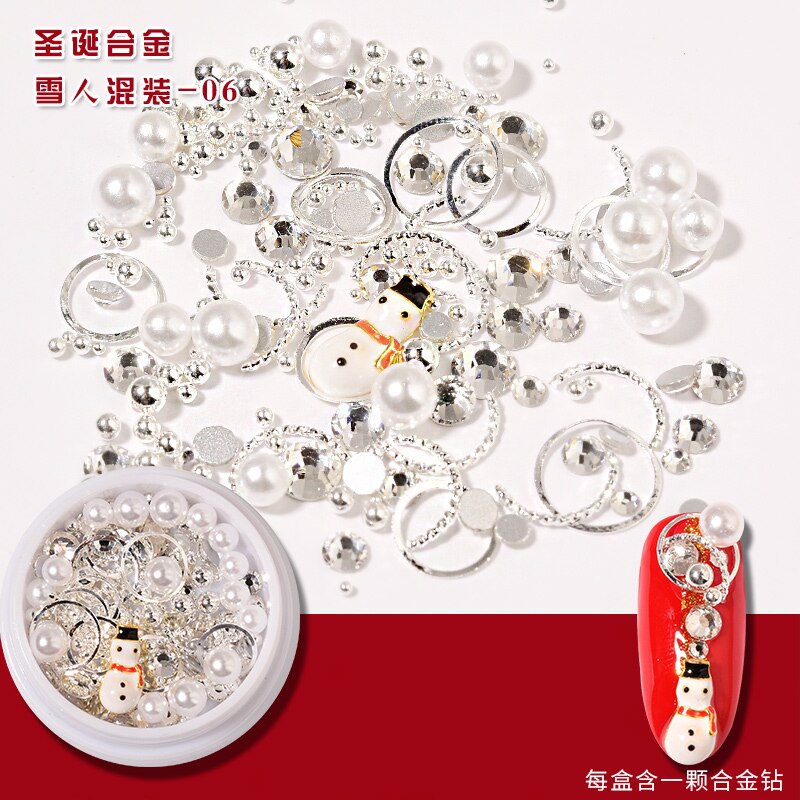 Sieraden Decoratie Voor Kerst Designs Diy Nail Decoratie Legering Metalen Studs/Legering/Parels Mix Rhinestone 3D Kerst Nail art: 06