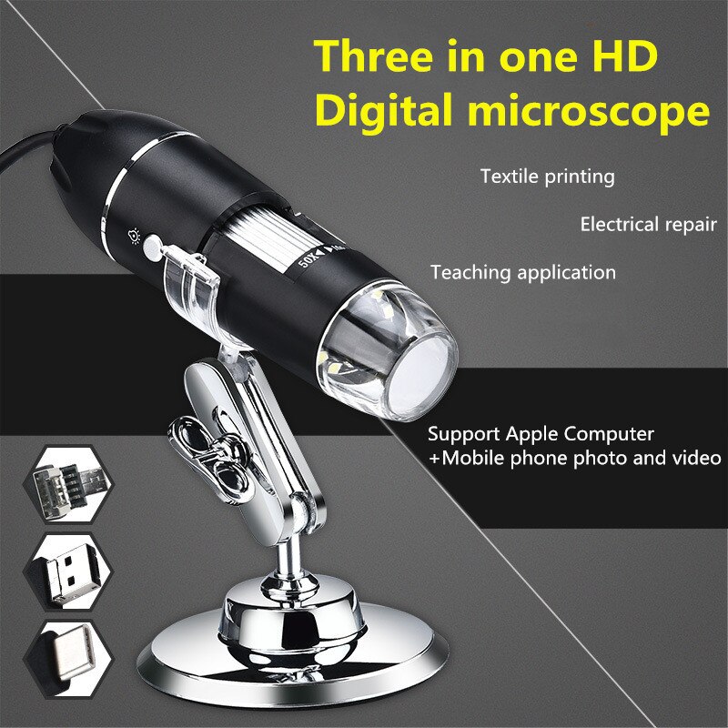 Adjustable 1000X/1600X USB digital microscope camera 3 in 1 electron microscope with 8LED light zoom magnifying glass