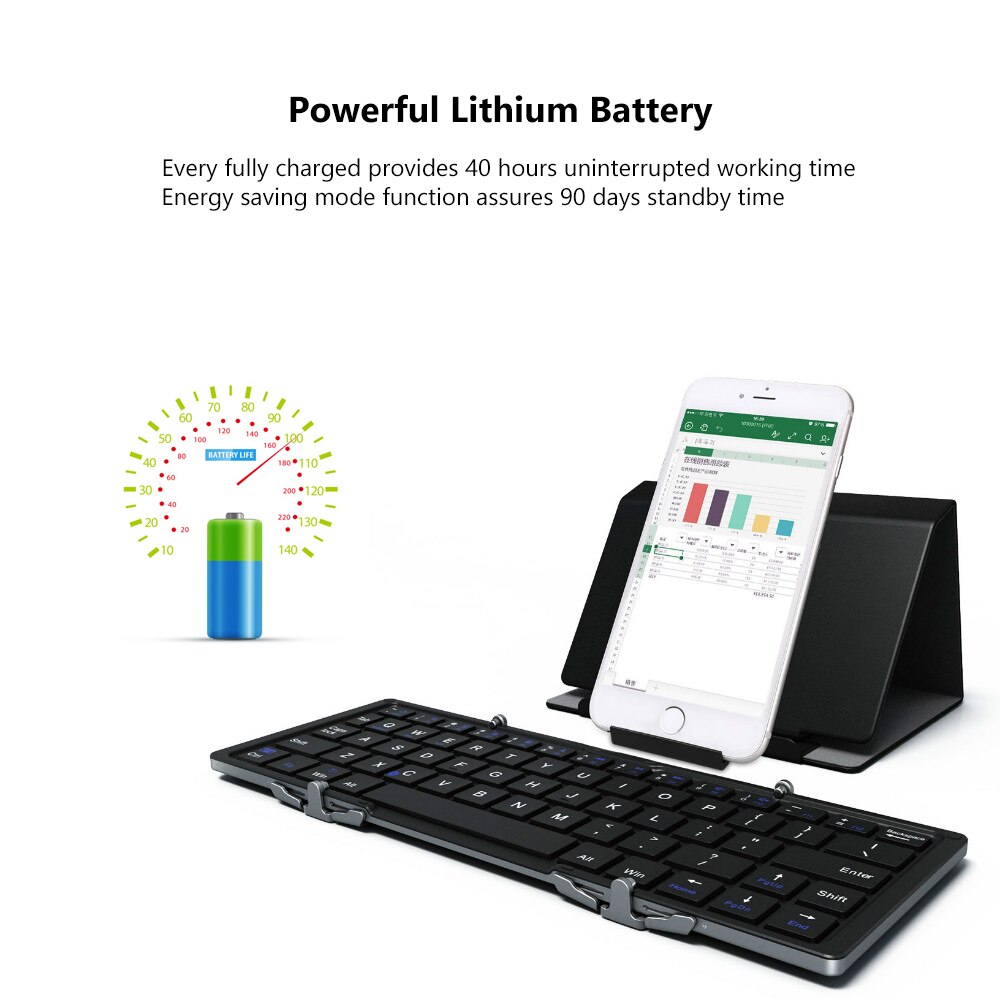 AVATTO Caso di Alluminio Portatile Tastiera Bluetooth Pieghevole, Pieghevole senza fili mini Tastiera Tablet Per IOS/Android/Finestre del telefono