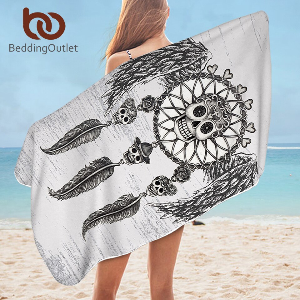 BeddingOutlet Suiker Schedels Bad Handdoek voor Badkamer Grijs Strandlaken Dreamcatcher Met Vleugels Retro Yoga Mat Mandala Gothic toalla
