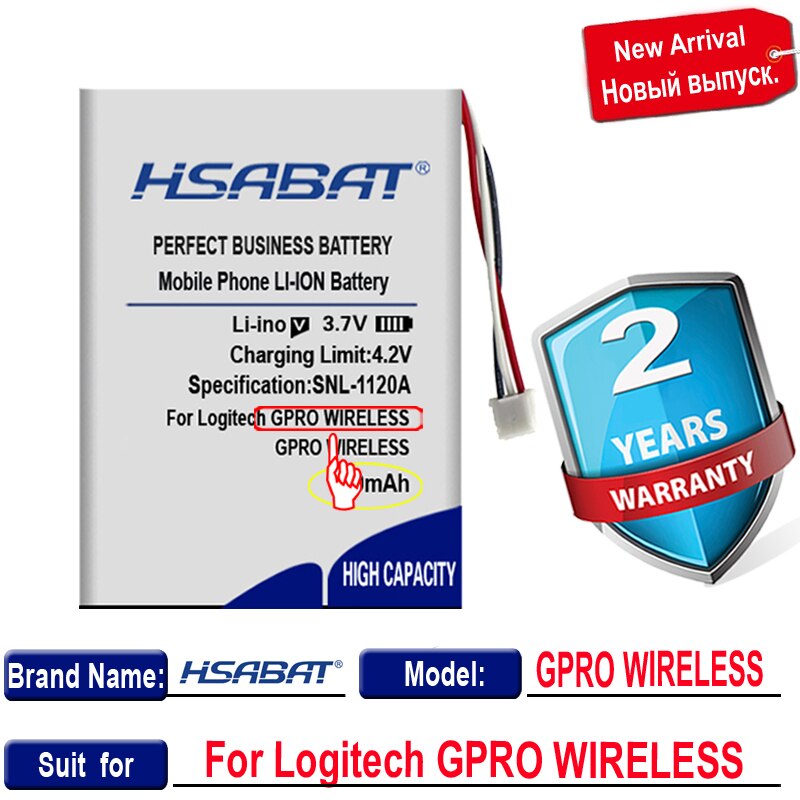 [ HSABAT ] 480mAh Replacement Battery for Logitech GPRO WIRELESS Mouse Batteries 3-wire plug