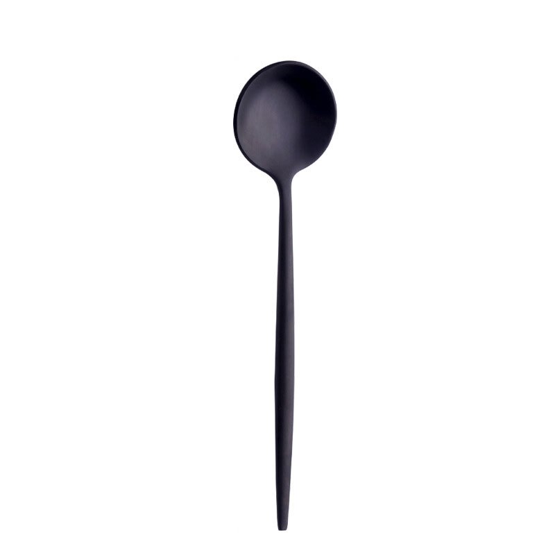 7 Colors Tea spoons Stainless Steel Small Coffee Spoons Gold Tableware Cutlery Unique Gold Small Dessert Spoon: Black